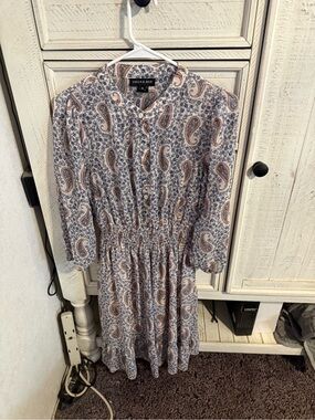 Stella & Julie Blue Paisley Long-Sleeve Midi Dress
